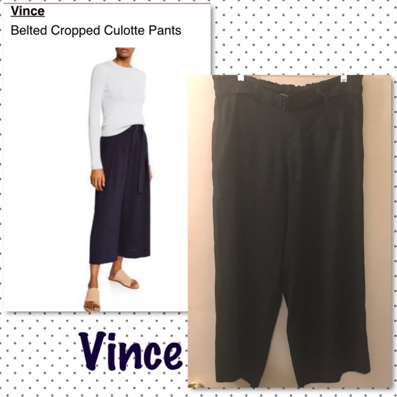 Vince Pants - Vince Belted Linen Wide Leg Culotte Cropped Pant